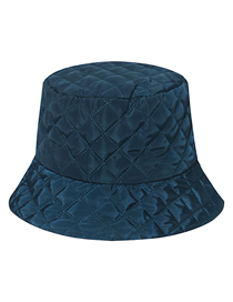 Fashion Navy Blue Polyester Down Quilted Checkerboard Bucket Hat