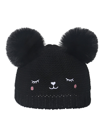 Fashion Black Wool Knitted Double Wool Ball Cartoon Pullover Cap