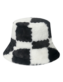Fashion Black Plush Checkerboard Bucket Hat