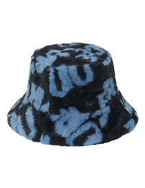 Fashion Blue Letter Print Faux Rabbit Bucket Hat