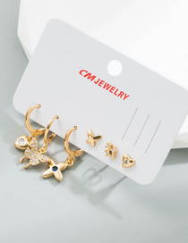 Fashion Butterfly Bronze Zirconium Butterfly Heart Flower Geometric Earrings Set