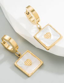 Fashion Square Titanium Steel Geometric Heart White Shell Square Earrings