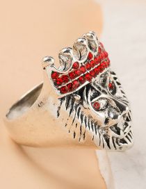 Fashion Silver Alloy Diamond Lion Crown Ring
