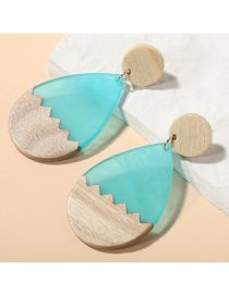 Fashion Lake Blue Acrylic Geometric Water Drop Wood Stud Earrings