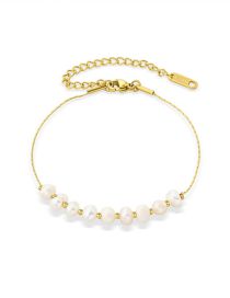 Fashion Gold Titanium Steel Gold Plated Pearl Beaded Bracelet