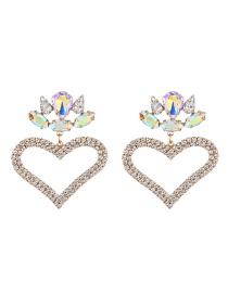 Fashion Ab Color Alloy Diamond Heart Stud Earrings