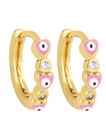 Fashion Pink Bronze Diamond Drip Oil Love Eyes Round Earrings