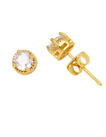 Fashion C-6mm Brass Set Round Zirconia Stud Earrings