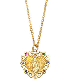 Fashion Color Zirconium Bronze Virgin Mary Of Love Necklace With Diamonds