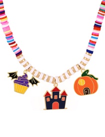 Fashion Color-4 Alloy Drip Oil Cartoon Halloween Pendant Pumpkin Castle Ice Cream Soft Clay Necklace