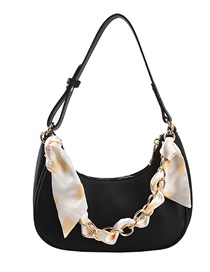 Fashion Black Pu Silk Scarf Chain Large Capacity Shoulder Bag