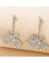 Fashion Silver Alloy Diamond Bow Stud Earrings