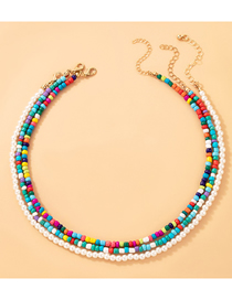 Fashion Color Colorful Rice Beads Beaded Three-tier Necklace