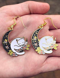 Fashion 3# Alloy Cat Moon Earrings