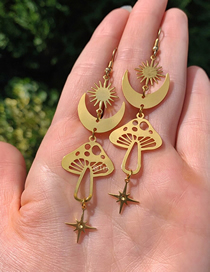 Fashion Gold Alloy Star Moon Mushroom Tassel Earrings