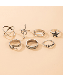 Fashion Silver Alloy Cross Starfish Feather Geometric Snake Ring Set