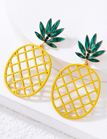 Fashion Yellow Alloy Diamond Pineapple Stud Earrings