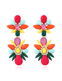 Fashion Suit Resin Diamond Contrast Floral Stud Earrings