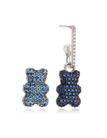 Fashion 1 Pair Of Blue Bear Earrings Copper And Diamond Two-tone Bear Earrings