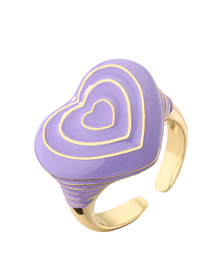 Fashion Purple Copper Drip Oil Heart Open Ring