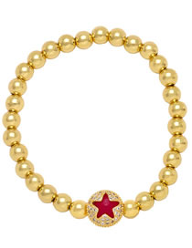 Fashion Red Brass Gold Plated Beaded Diamond Drop Oil Pentagram Ball Bracelet
