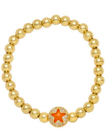Fashion Orange Brass Gold Plated Beaded Diamond Drop Oil Pentagram Ball Bracelet