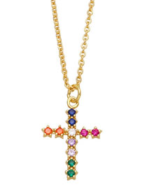 Fashion Color Zirconium Bronze Zirconium Cross Necklace