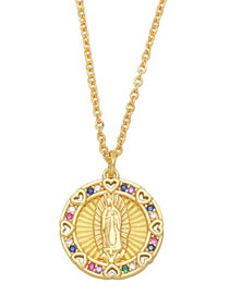 Fashion Color Zirconium Bronze Diamond Heart Medal Virgin Mary Necklace