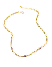Fashion Purple Copper And Diamond Geometric Chain Necklace