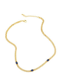 Fashion Blue Copper And Diamond Geometric Chain Necklace