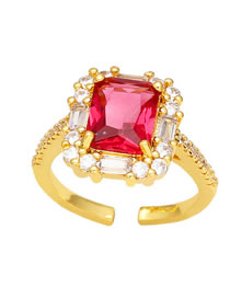 Fashion Red Brass Set Square Zirconium Geometric Ring