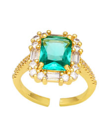 Fashion Green Brass Set Square Zirconium Geometric Ring