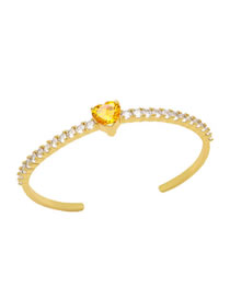Fashion Yellow Bronze Zirconium Heart Open Bracelet