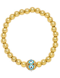 Fashion Light Blue Gold Plated Copper Beaded Oil Eye Bracelet With Diamonds