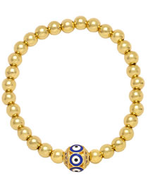 Fashion Dark Blue Gold Plated Copper Beaded Oil Eye Bracelet With Diamonds