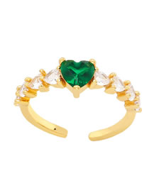 Fashion Green Brass Set Heart Zirconium Open Ring