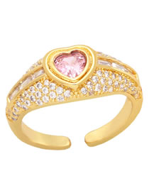 Fashion Pink Brass Diamond Heart Open Ring