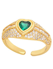 Fashion Green Brass Diamond Heart Open Ring