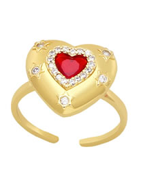 Fashion Red Brass Diamond Heart Open Ring