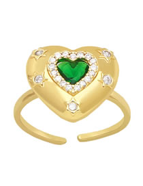 Fashion Green Brass Diamond Heart Open Ring