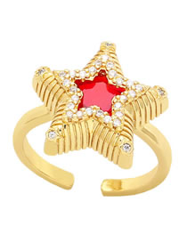 Fashion Red Bronze Zirconium Pentagram Open Ring