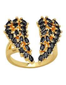 Fashion Black Brass Diamond Wing Open Ring