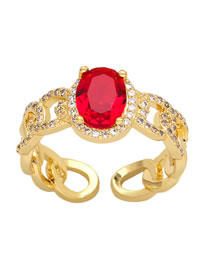 Fashion Red Brass Diamond Chain Open Ring
