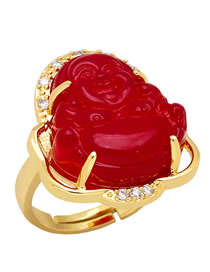 Fashion Red Brass And Diamond Maitreya Ring