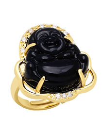 Fashion Black Brass And Diamond Maitreya Ring