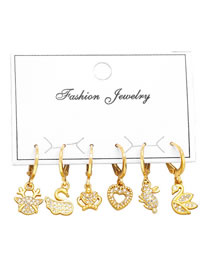 Fashion Gold Bronze Diamond Heart Swan Rabbit Earring Set