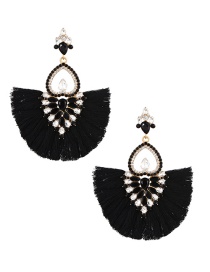 Fashion Black Alloy Diamond Heart Tassel Stud Earrings