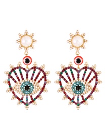 Fashion Color Alloy Diamond Pearl Love Eye Stud Earrings