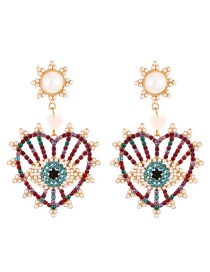 Fashion Color Alloy Diamond Pearl Love Eye Stud Earrings