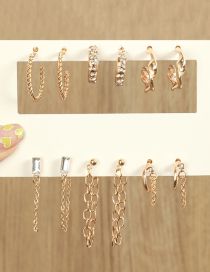 Fashion Gold Metal Diamond Chain Earrings Set